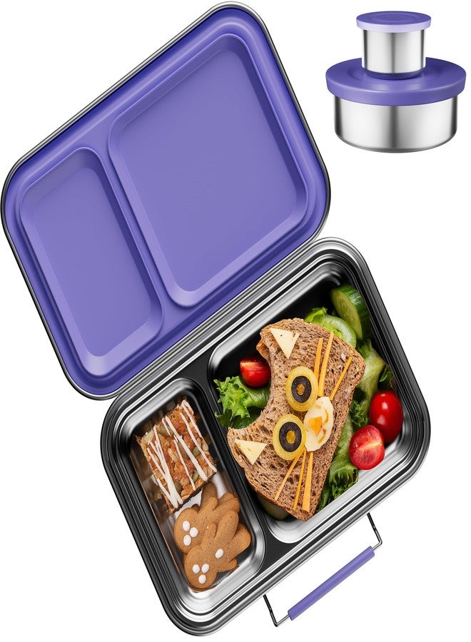 AOHEA Stainless Steel Lunch Box for Kids, Leak Proof Bento Lunch Box BPA Free 304 Stainless Steel Bento Box Stainless Bento Box with Containers for School and Office(Purple) - Image 1